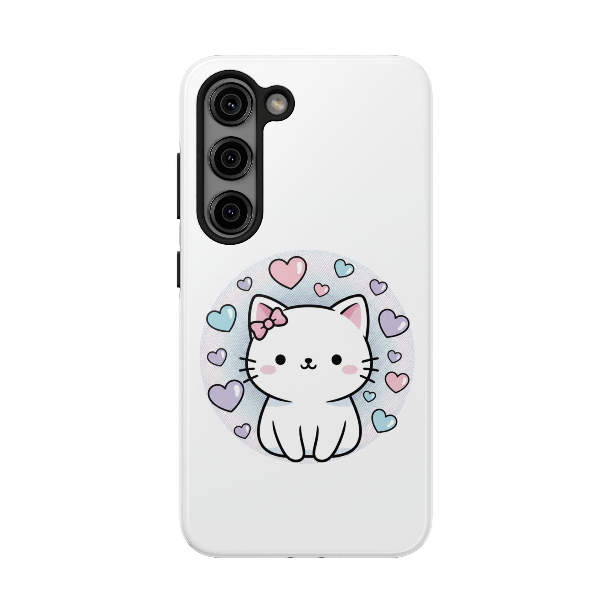 Cute Kawaii Kitten Tough Phone Case — Pastel Hearts Protective iPhone Cover