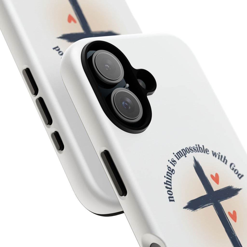 Christian Cross Phone Case — "Nothing Is Impossible With God" Inspirational iPhone Cover