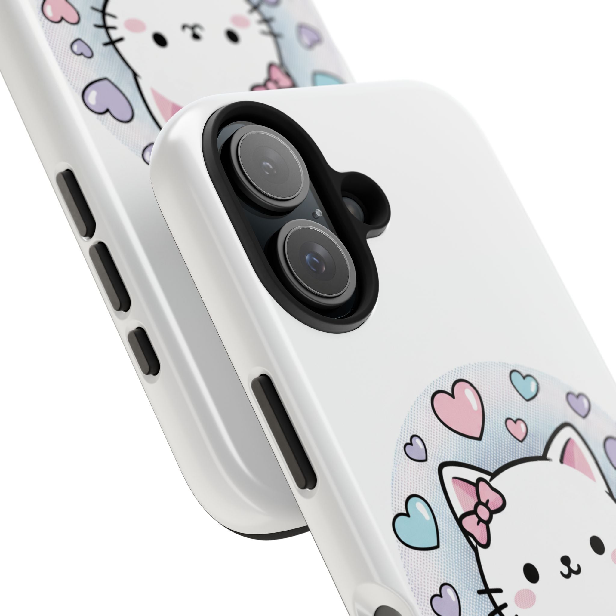 Cute Kawaii Kitten Tough Phone Case — Pastel Hearts Protective iPhone Cover