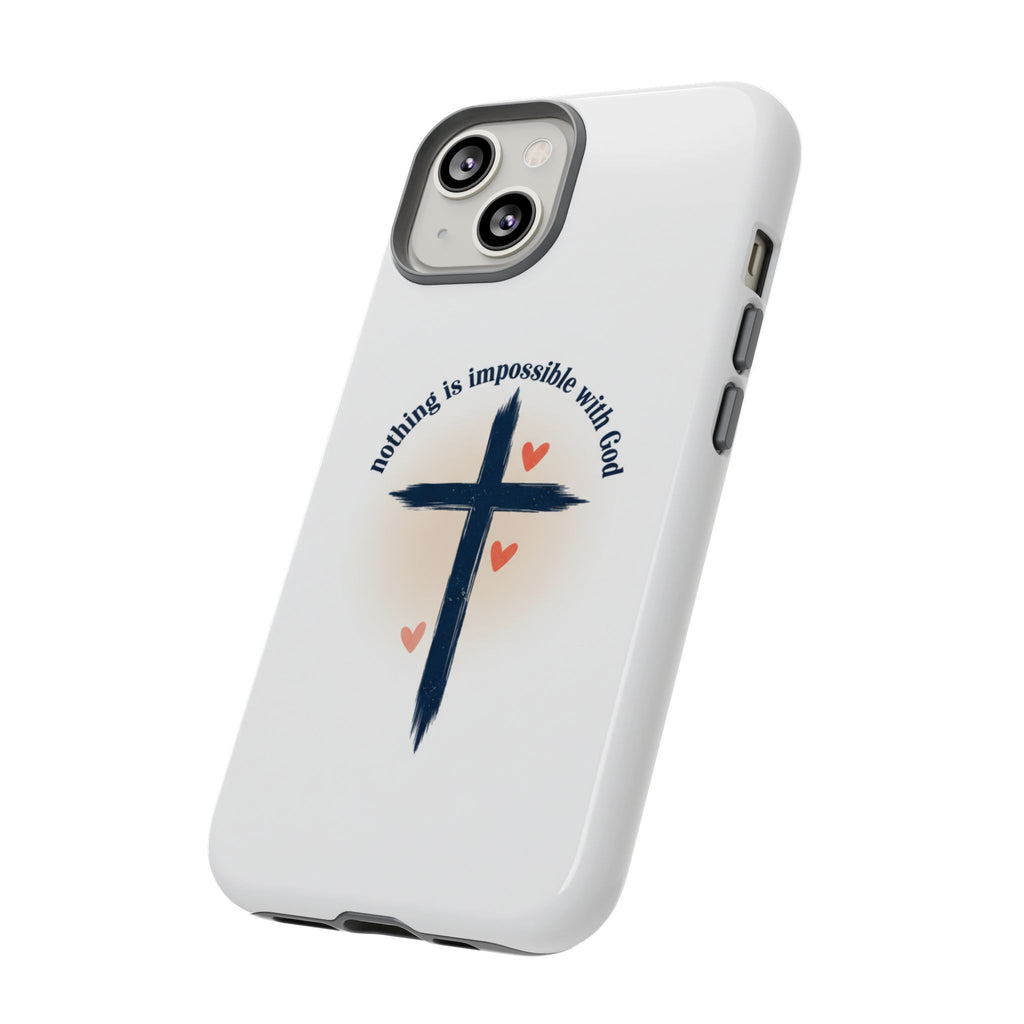 Christian Cross Phone Case — "Nothing Is Impossible With God" Inspirational iPhone Cover