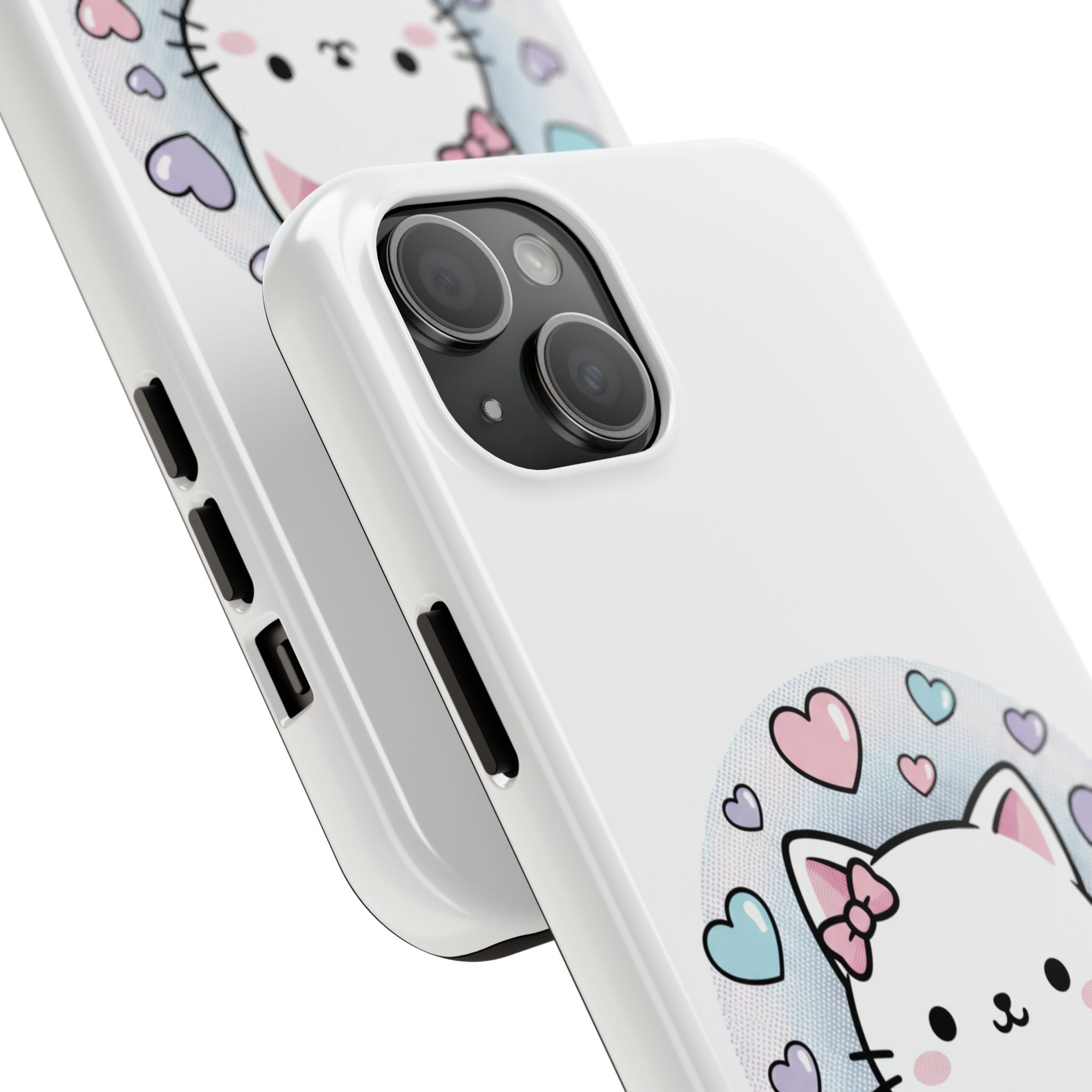 Cute Kawaii Kitten Tough Phone Case — Pastel Hearts Protective iPhone Cover