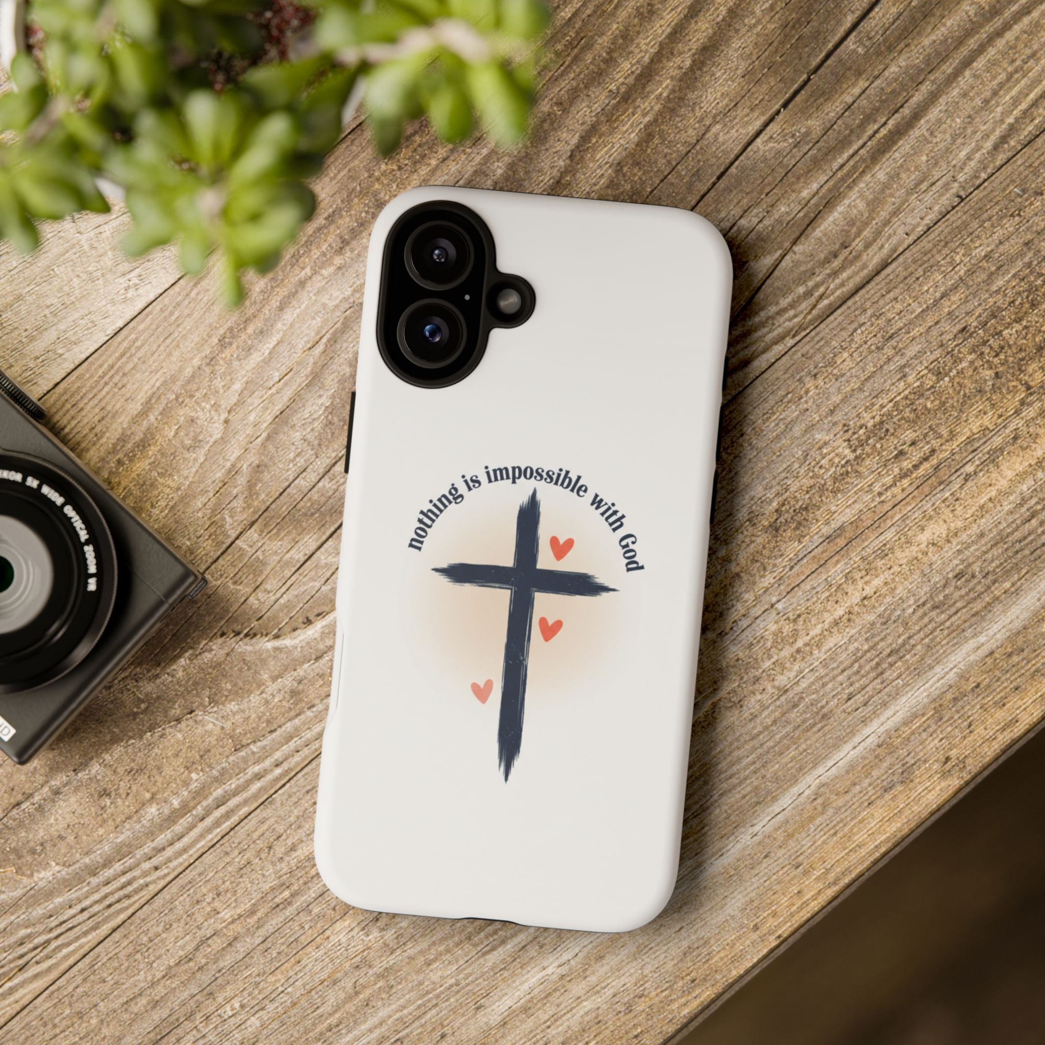 Christian Cross Phone Case — "Nothing Is Impossible With God" Inspirational iPhone Cover