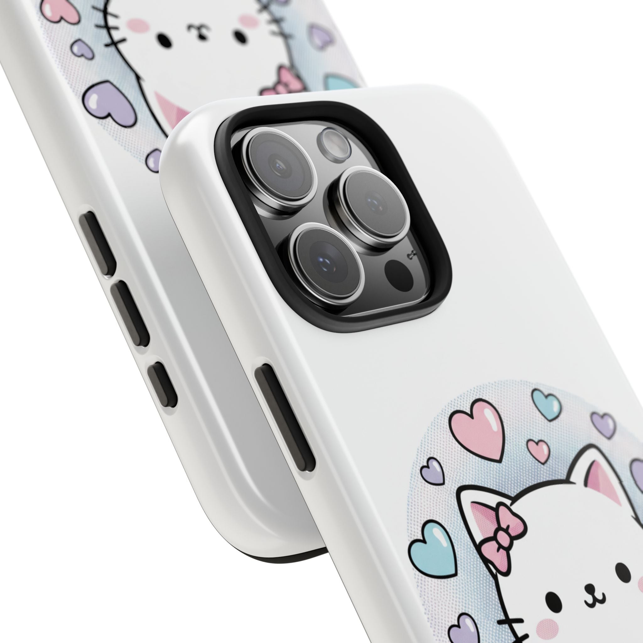 Cute Kawaii Kitten Tough Phone Case — Pastel Hearts Protective iPhone Cover