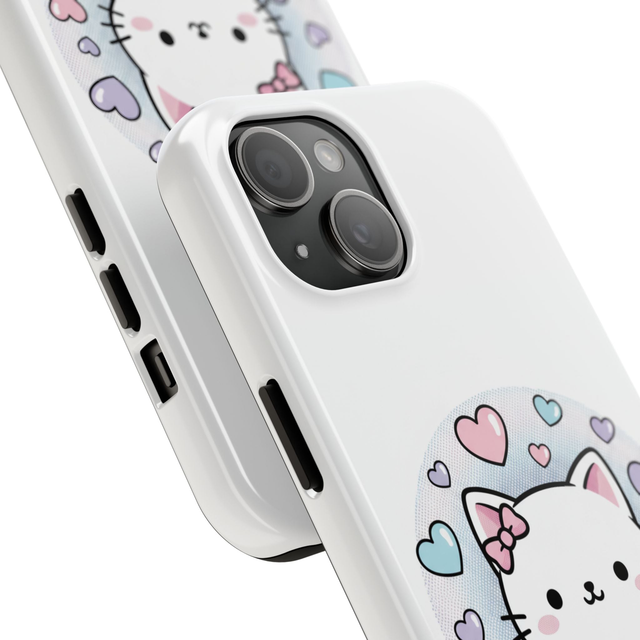 Cute Kawaii Kitten Tough Phone Case — Pastel Hearts Protective iPhone Cover