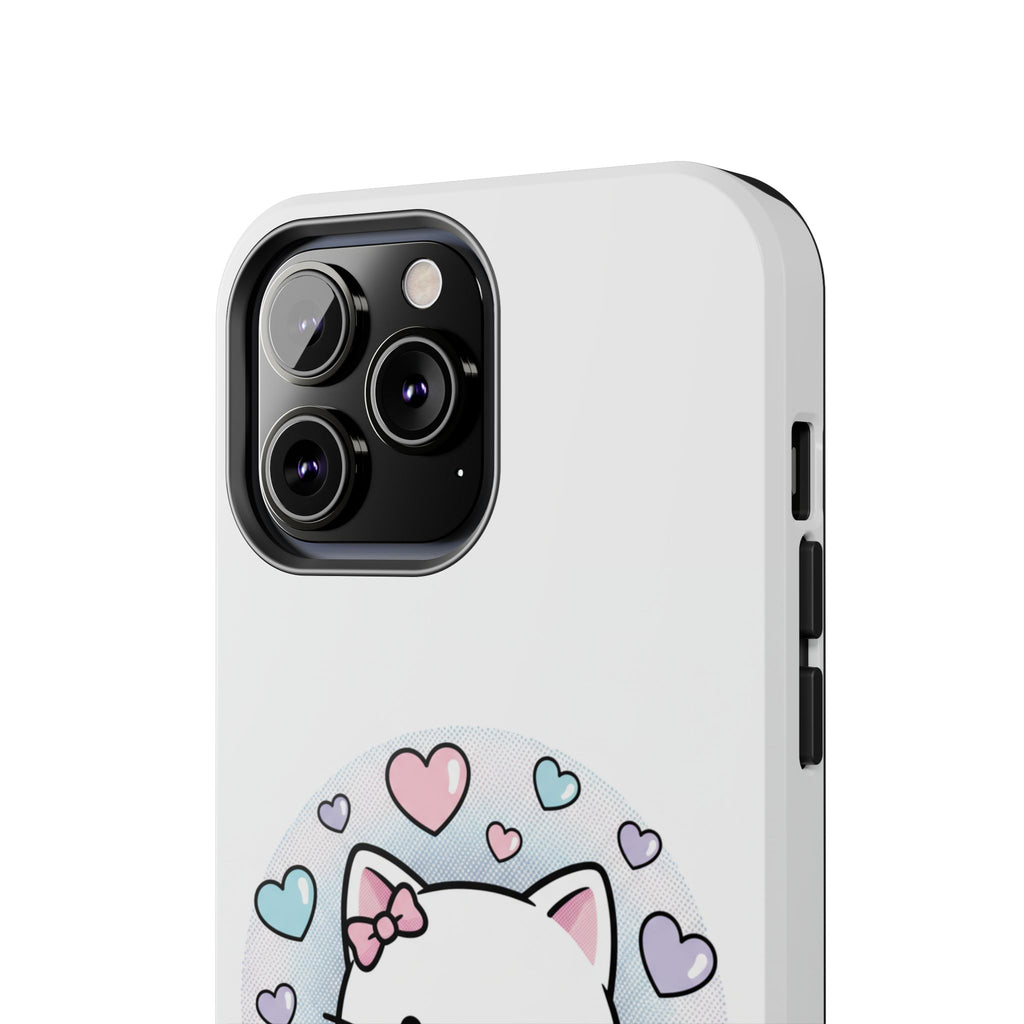 Cute Kawaii Kitten Tough Phone Case — Pastel Hearts Protective iPhone Cover