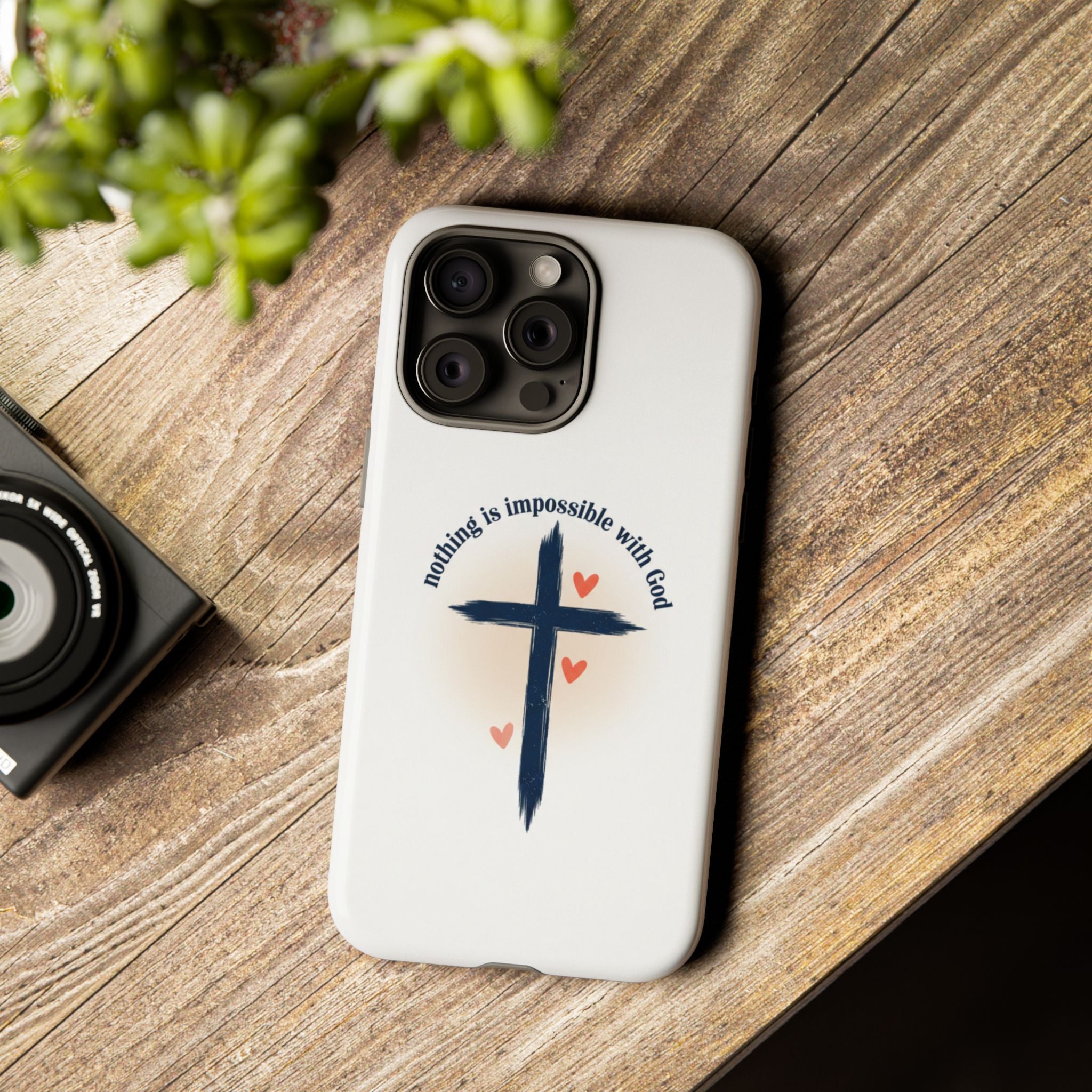 Christian Cross Phone Case — "Nothing Is Impossible With God" Inspirational iPhone Cover