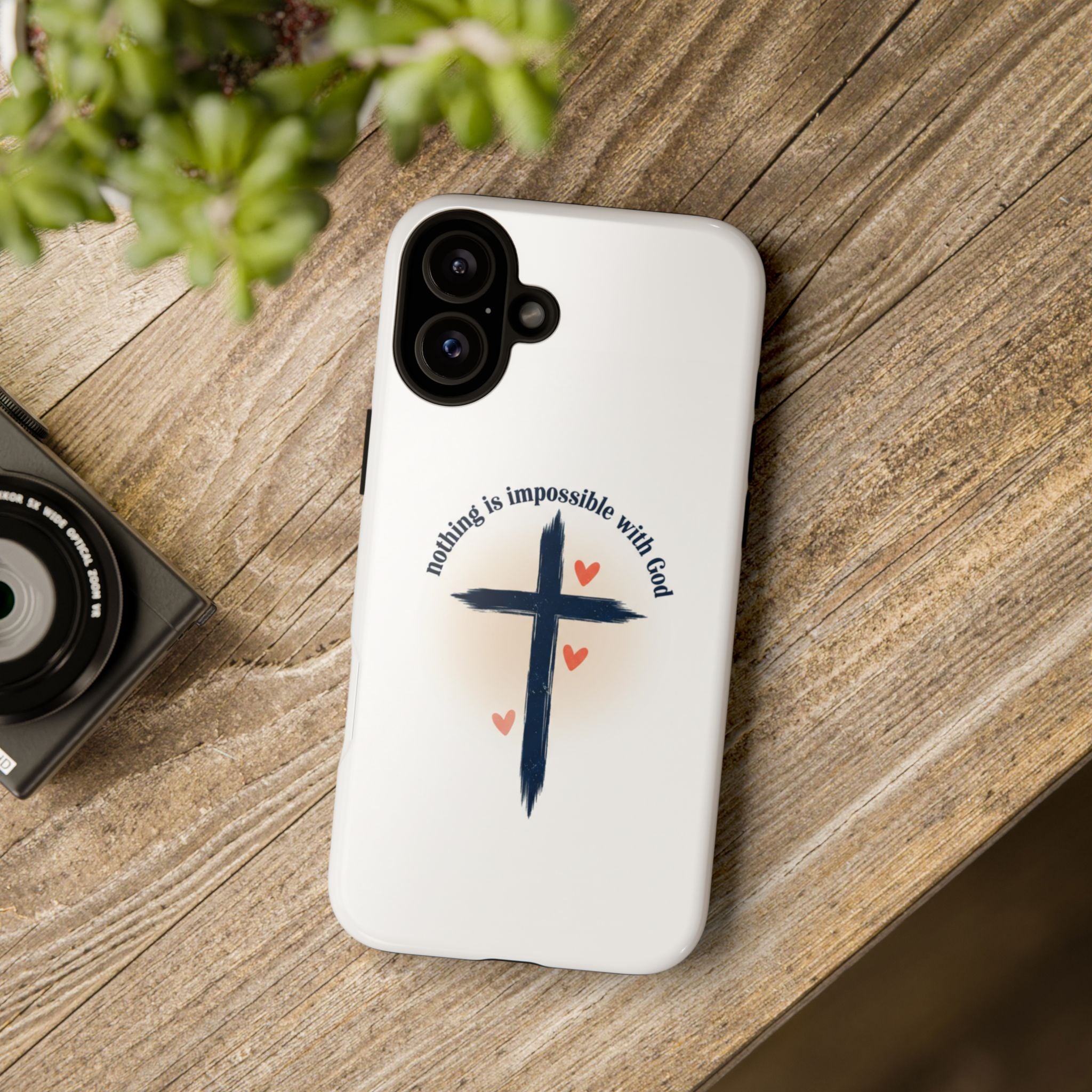 Christian Cross Phone Case — "Nothing Is Impossible With God" Inspirational iPhone Cover