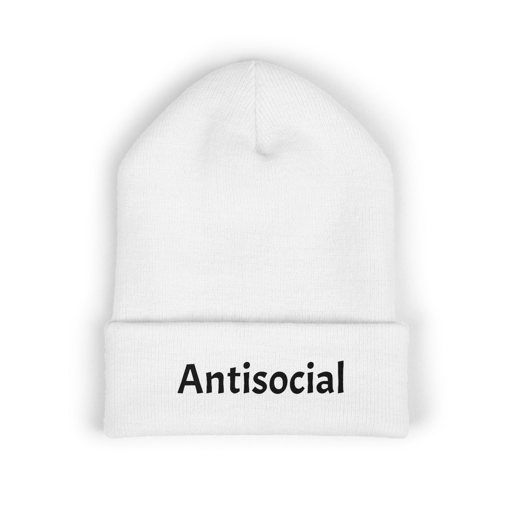 Antisocial Embroidered Cuffed Beanie —  Knit Hat
