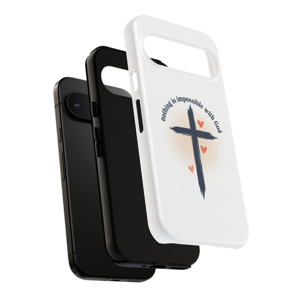 Christian Cross Phone Case — "Nothing Is Impossible With God" Inspirational iPhone Cover