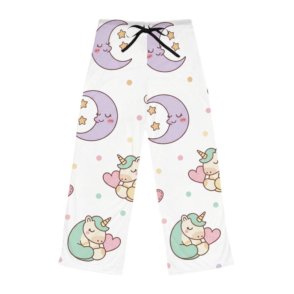 Cute Unicorn Moon Pajama Pants — Women's Sleepwear with Pastel Stars & Hearts