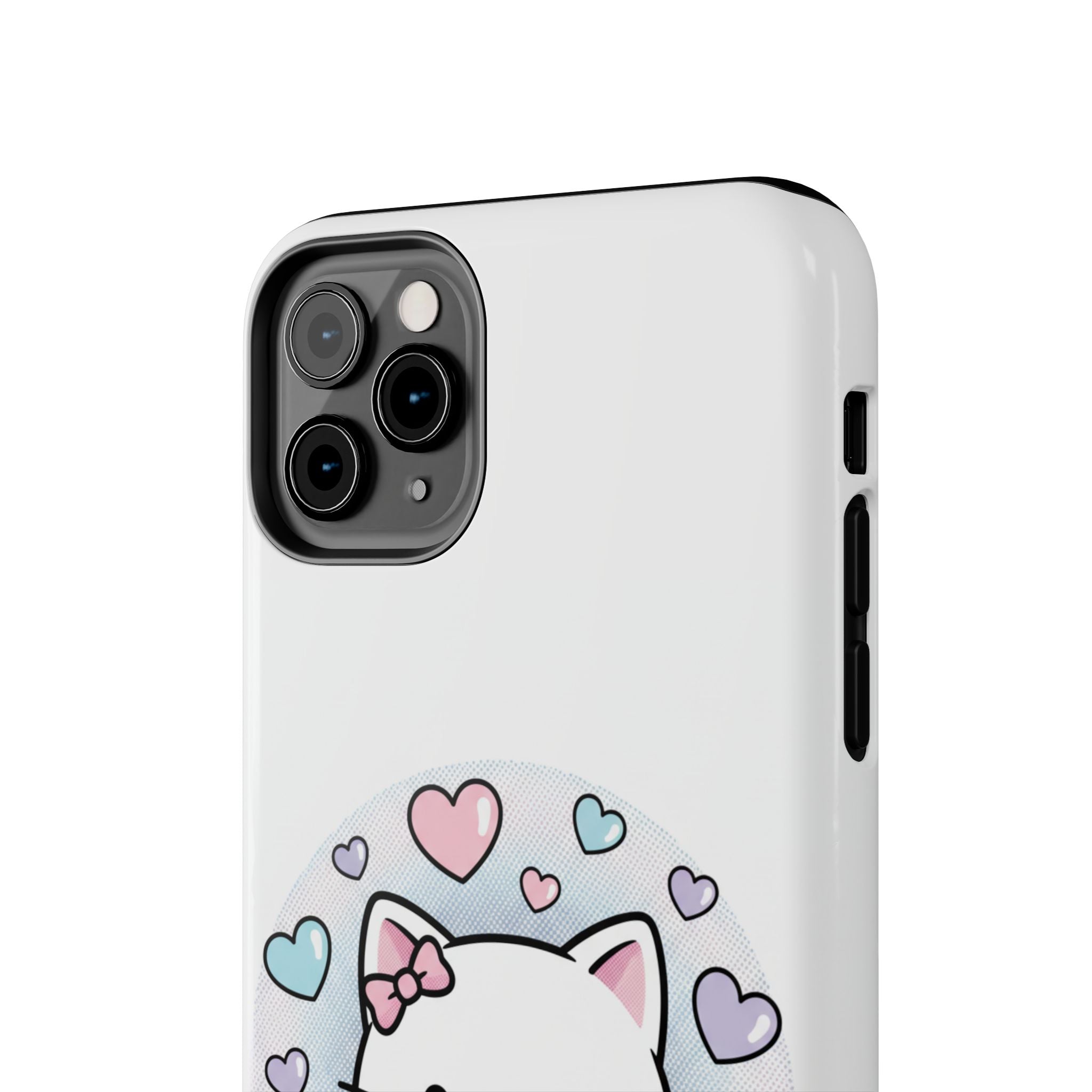 Cute Kawaii Kitten Tough Phone Case — Pastel Hearts Protective iPhone Cover